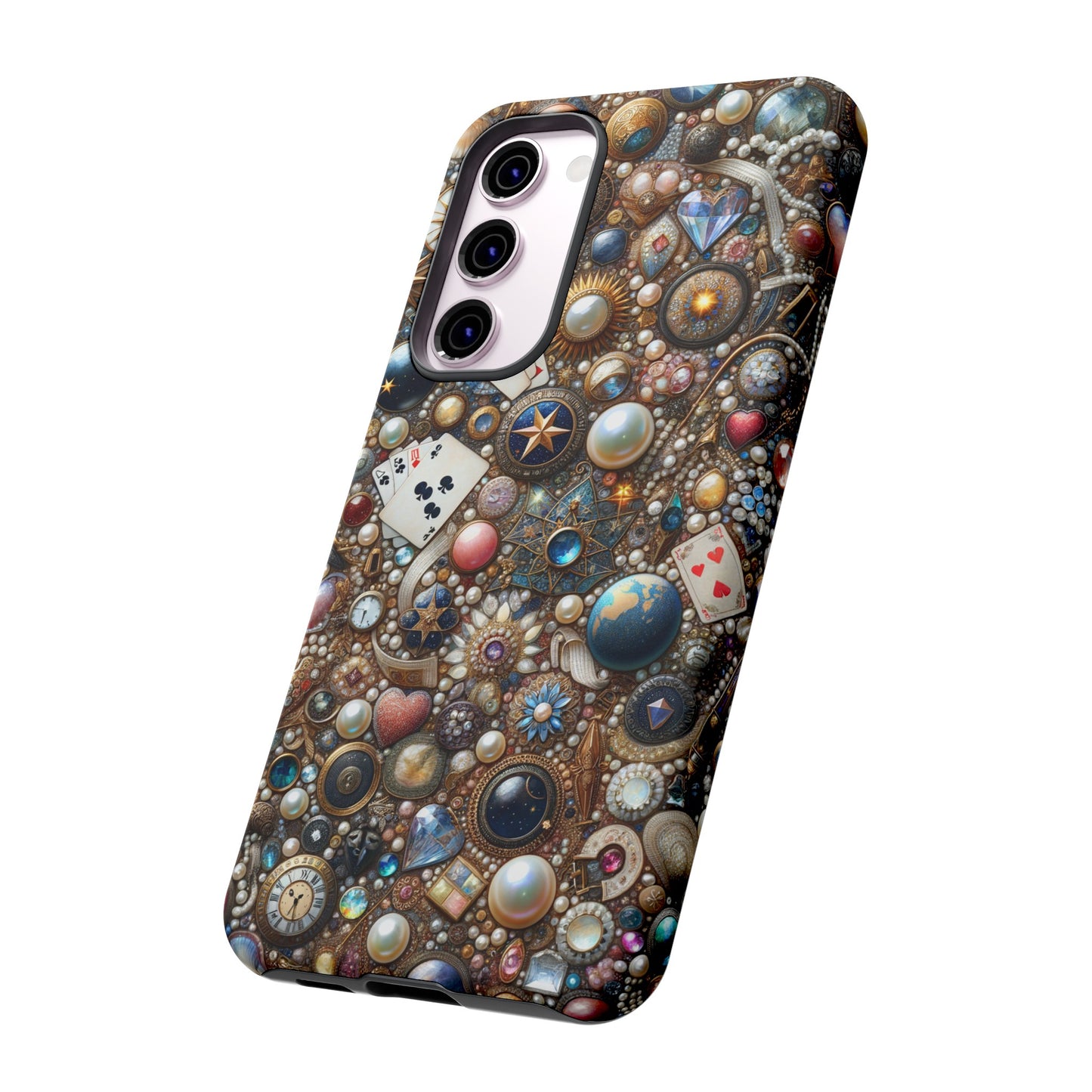 Celestial & Vintage Charms Mosaic Phone Case with Pearls and Gemstones- Phone Case