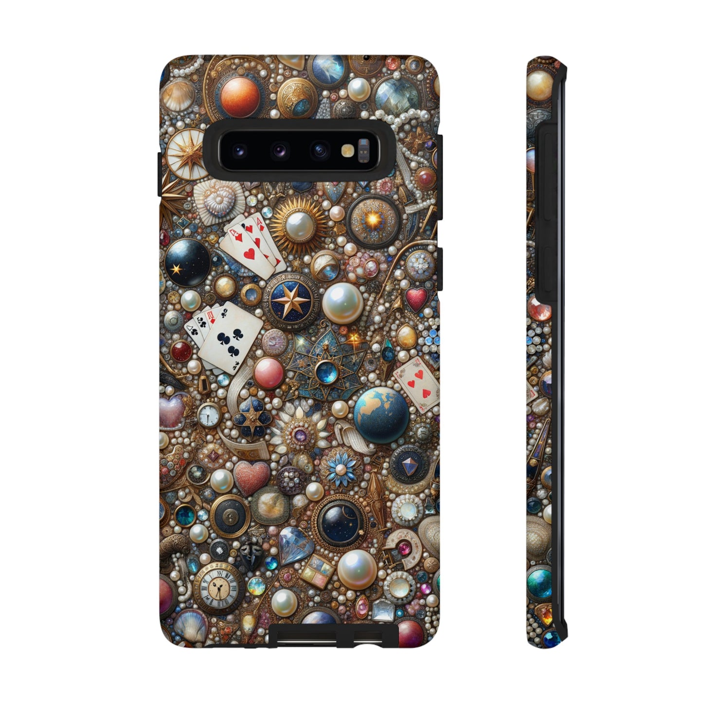 Celestial & Vintage Charms Mosaic Phone Case with Pearls and Gemstones- Phone Case